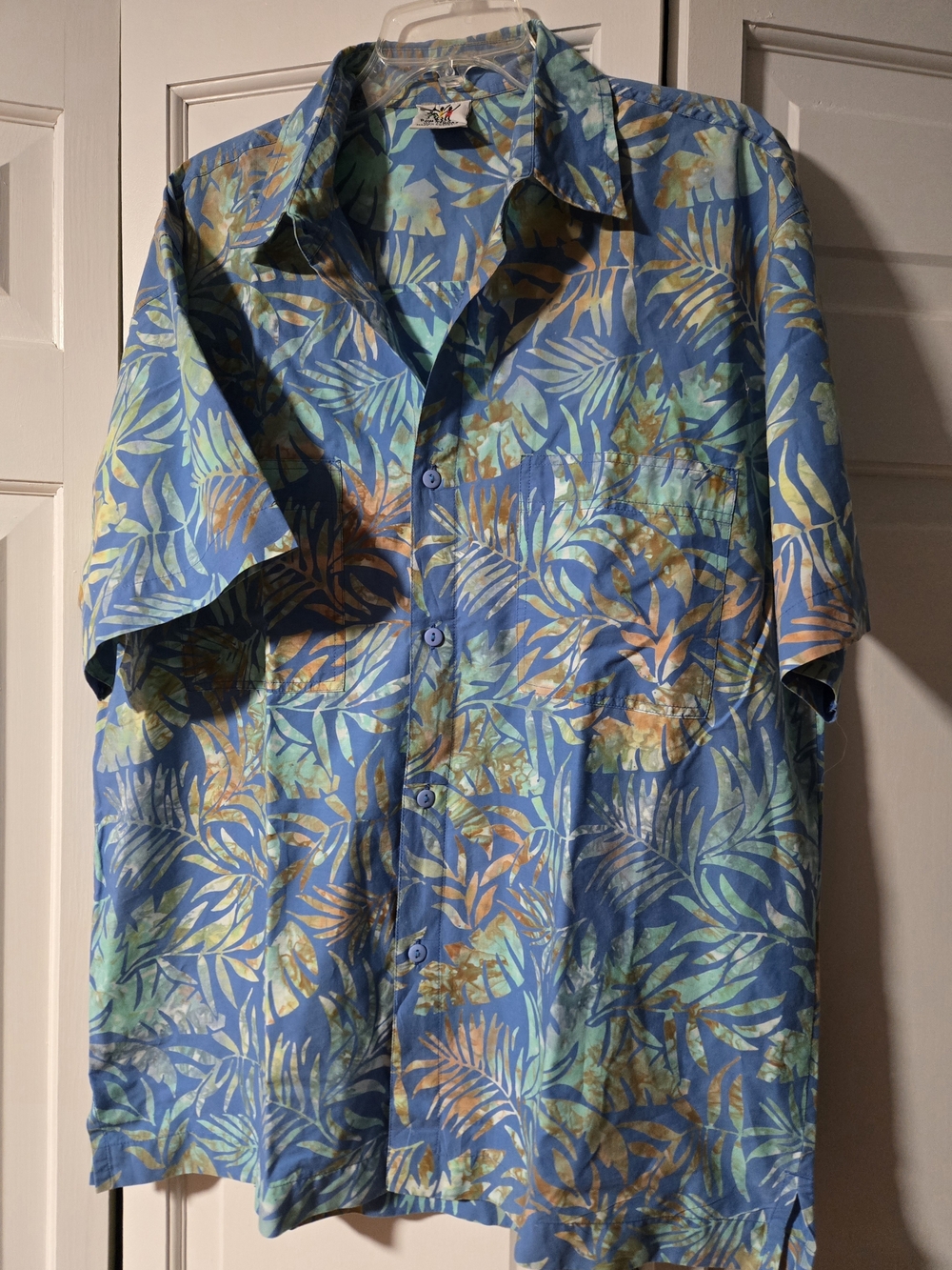 Rum Raggae Ferntasia Blue Tropical Hawaiian Print Button-Down Shirt